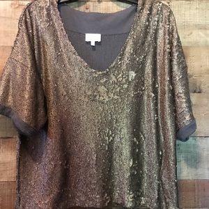 ANTHROPOLOGIE TAUPE SEQUIN OVERSIZED CROP TOP